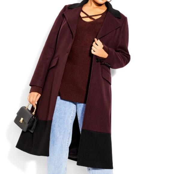 City Chic Jackets & Blazers - 𝅺City Chic Arabella Burgundy Coat